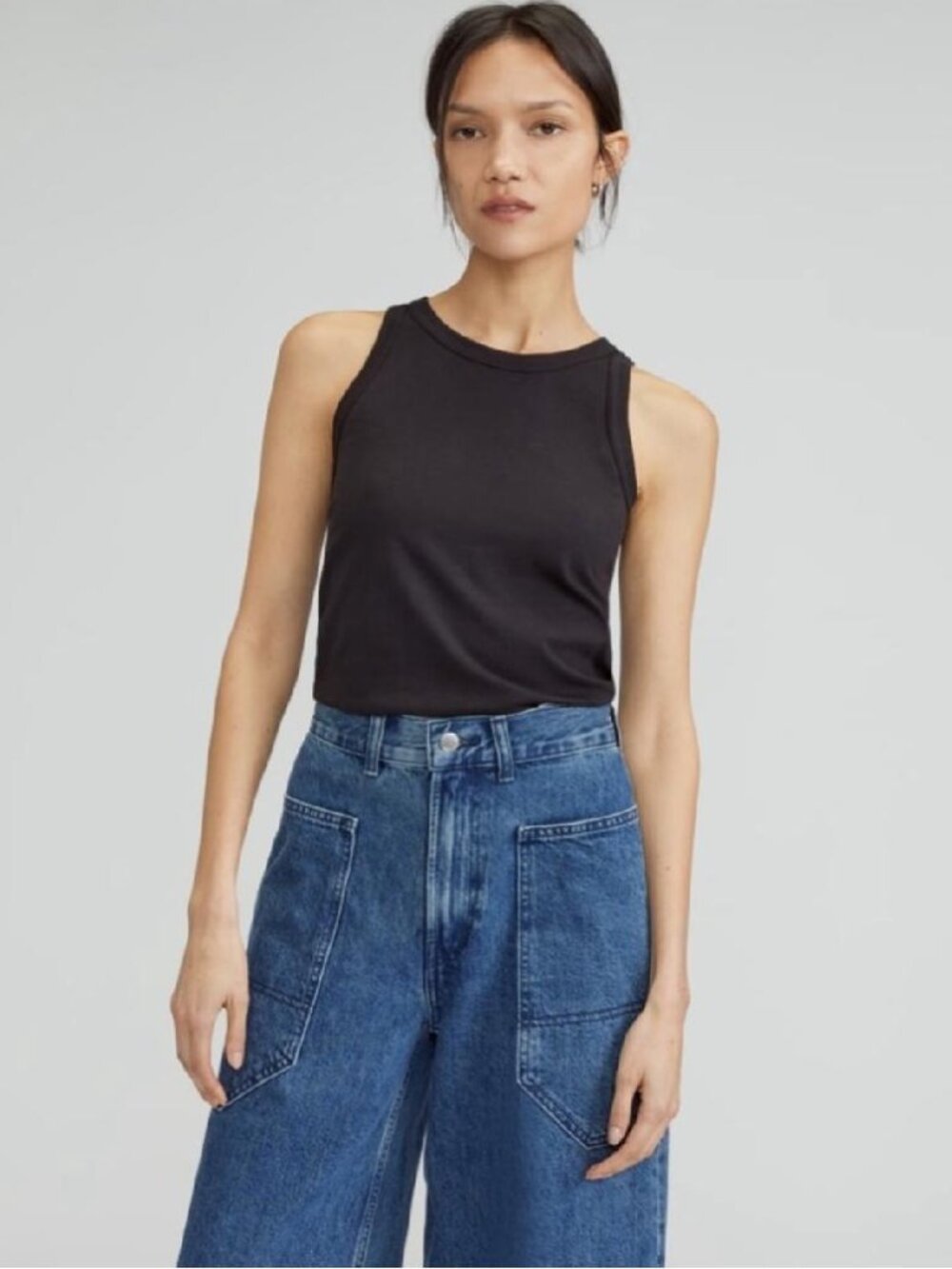 NWT Everlane Organic Cotton Cutaway Tank Black Size High Neck Top Minimalist S